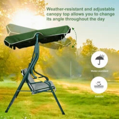 Outsunny 3-person Garden Swing Chair W/ Adjustable Canopy, Green Stripes -Outsunny store 17810783 4