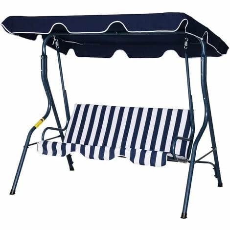 Outsunny 3-person Garden Swing Chair w/ Adjustable Canopy, Blue Stripes Outsunny 3-person Garden Swing Chair W/ Adjustable Canopy, Blue Stripes -Outsunny store 17810784 1