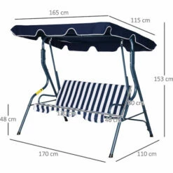 Outsunny 3-person Garden Swing Chair W/ Adjustable Canopy, Blue Stripes 3 Outsunny 3-person Garden Swing Chair W/ Adjustable Canopy, Blue Stripes -Outsunny store 17810784 2