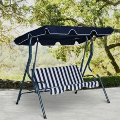 Outsunny 3-person Garden Swing Chair W/ Adjustable Canopy, Blue Stripes 4 Outsunny 3-person Garden Swing Chair W/ Adjustable Canopy, Blue Stripes -Outsunny store 17810784 3
