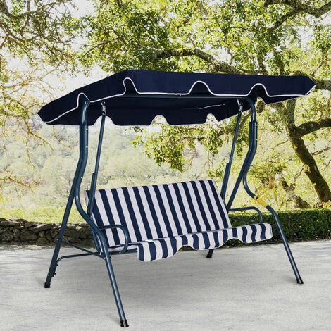 Outsunny 3-person Garden Swing Chair w/ Adjustable Canopy, Blue Stripes Outsunny 3-person Garden Swing Chair W/ Adjustable Canopy, Blue Stripes -Outsunny store 17810784 3