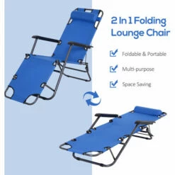 Outsunny 2 In 1 Outdoor Folding Sun Lounger W/ Adjustable Back And Pillow Blue 10 Outsunny 2 In 1 Outdoor Folding Sun Lounger W/ Adjustable Back And Pillow Blue -Outsunny store 17810787 4