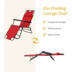 Outsunny 2 In 1 Outdoor Folding Sun Lounger W/ Adjustable Back And Pillow Red -Outsunny store 17810788 4