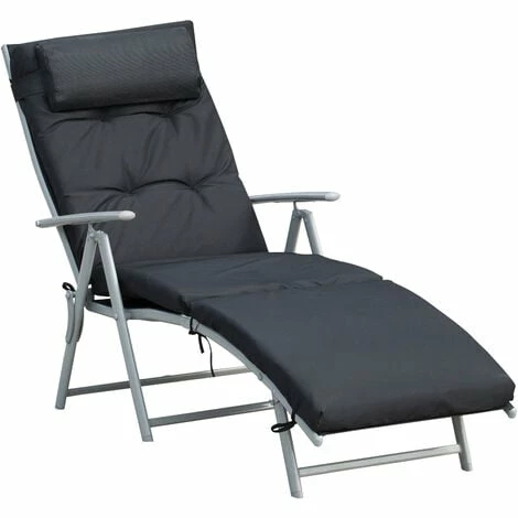 Outsunny Sun Lounger Recliner Foldable Padded Seat Adjustable Texteline Black Outsunny Sun Lounger Recliner Foldable Padded Seat Adjustable Texteline Black -Outsunny store 17810789 1