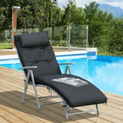 Outsunny Sun Lounger Recliner Foldable Padded Seat Adjustable Texteline Black 4 Outsunny Sun Lounger Recliner Foldable Padded Seat Adjustable Texteline Black -Outsunny store 17810789 3