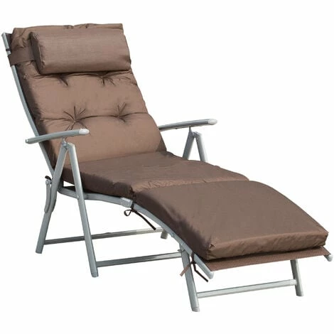 Outsunny Sun Lounger Recliner Foldable Padded Seat Adjustable Texteline Brown 3 Outsunny Sun Lounger Recliner Foldable Padded Seat Adjustable Texteline Brown
