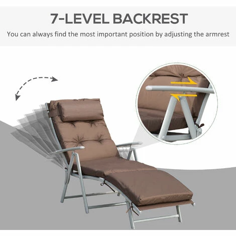 Outsunny Sun Lounger Recliner Foldable Padded Seat Adjustable Texteline Brown 6 Outsunny Sun Lounger Recliner Foldable Padded Seat Adjustable Texteline Brown - Image 4