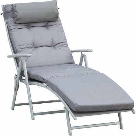 Outsunny Sun Lounger Recliner Foldable Padded Seat Adjustable Texteline Grey 3 Outsunny Sun Lounger Recliner Foldable Padded Seat Adjustable Texteline Grey