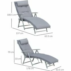Alternative view of Outsunny Sun Lounger Recliner Foldable Padded Seat Adjustable Texteline Grey