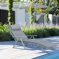 Outsunny Sun Lounger Recliner Foldable Padded Seat Adjustable Texteline Grey 9 Outsunny Sun Lounger Recliner Foldable Padded Seat Adjustable Texteline Grey -Outsunny store 17810791 3