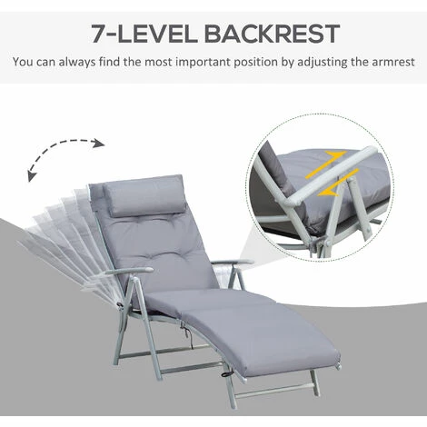 Outsunny Sun Lounger Recliner Foldable Padded Seat Adjustable Texteline Grey 6 Outsunny Sun Lounger Recliner Foldable Padded Seat Adjustable Texteline Grey - Image 4