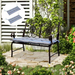 Outsunny 2 PCS Patio Bench Swing Chairs Garden Chairs Cushion Mat Strips Blue -Outsunny store 17810799 3