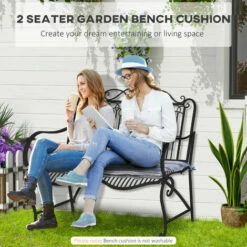 Outsunny 2 PCS Patio Bench Swing Chairs Garden Chairs Cushion Mat Strips Blue -Outsunny store 17810799 4