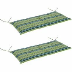 Outsunny 2 PCS Patio Bench Swing Chairs Garden Chairs Cushion Mat Stripes Green