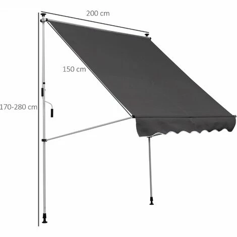 Outsunny 2x1.5m Manual Retractable Patio Awning Floor- to-ceiling Shade - Grey Outsunny 2x1.5m Manual Retractable Patio Awning Floor- To-ceiling Shade - Grey -Outsunny store 17859848 2