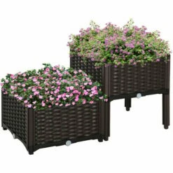 Outsunny 2-piece Elevated Flower Bed Vegetable Herb Planter Plastic, Brown