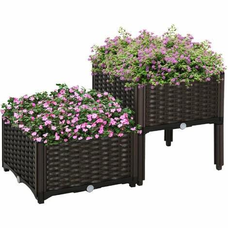 Outsunny 2-piece Elevated Flower Bed Vegetable Herb Planter Plastic, Brown 3 Outsunny 2-piece Elevated Flower Bed Vegetable Herb Planter Plastic, Brown