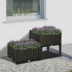 Outsunny 2-piece Elevated Flower Bed Vegetable Herb Planter Plastic, Brown 9 Outsunny 2-piece Elevated Flower Bed Vegetable Herb Planter Plastic, Brown -Outsunny store 17859886 3