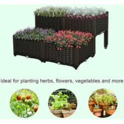 Outsunny 4-piece Elevated Flower Bed Vegetable Herb Planter Plastic, Brown -Outsunny store 17859890 4