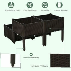 Outsunny 4-piece Elevated Flower Bed Vegetable Herb Planter Plastic, Brown -Outsunny store 17859890 5