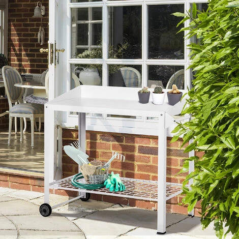 Outsunny Metal Potting Bench Garden Planting Table Push Cart w/ Wheel, Hanger Outsunny Metal Potting Bench Garden Planting Table Push Cart W/ Wheel, Hanger -Outsunny store 17859896 3