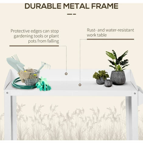 Outsunny Metal Potting Bench Garden Planting Table Push Cart w/ Wheel, Hanger Outsunny Metal Potting Bench Garden Planting Table Push Cart W/ Wheel, Hanger -Outsunny store 17859896 4