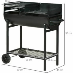 Outsunny Trolley Portable Outdoor Charcoal BBQ Grill Cart 2 Rolling Wheels Black -Outsunny store 17859929 2