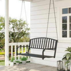 Outsunny Outsuny Porch Swing Metal 2 Person Seating Heavy Duty Black Vintage Furniture -Outsunny store 17859949 3