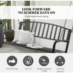 Outsunny Outsuny Porch Swing Metal 2 Person Seating Heavy Duty Black Vintage Furniture -Outsunny store 17859949 4