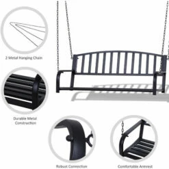 Outsunny Outsuny Porch Swing Metal 2 Person Seating Heavy Duty Black Vintage Furniture -Outsunny store 17859949 5