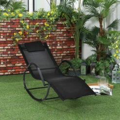 Outsunny Patio Rocking Lounge Chair Zero Gravity Chaise W/ Padded Pillow Black -Outsunny store 17859953 3