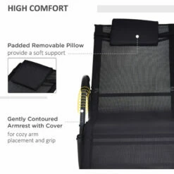 Outsunny Patio Rocking Lounge Chair Zero Gravity Chaise W/ Padded Pillow Black -Outsunny store 17859953 4