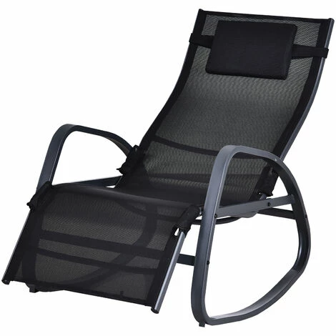 Outsunny Patio Adjust Lounge Chair Rocker Outdoor w/ Pillow, Footrest- Black Outsunny Patio Adjust Lounge Chair Rocker Outdoor W/ Pillow, Footrest- Black -Outsunny store 17859960 1