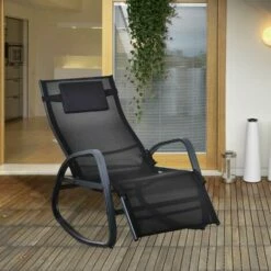 Outsunny Patio Adjust Lounge Chair Rocker Outdoor W/ Pillow, Footrest- Black 4 Outsunny Patio Adjust Lounge Chair Rocker Outdoor W/ Pillow, Footrest- Black -Outsunny store 17859960 3