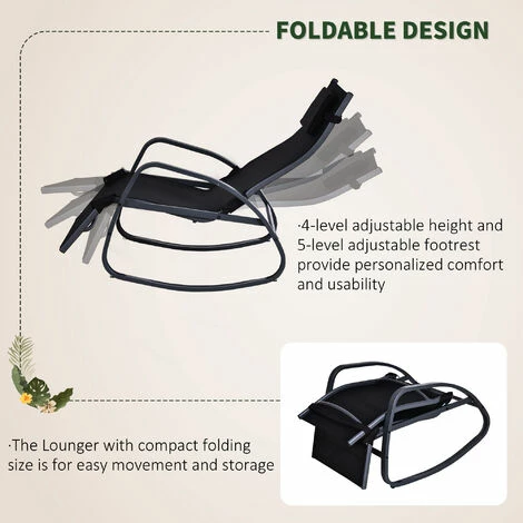 Outsunny Patio Adjust Lounge Chair Rocker Outdoor w/ Pillow, Footrest- Black Outsunny Patio Adjust Lounge Chair Rocker Outdoor W/ Pillow, Footrest- Black -Outsunny store 17859960 5