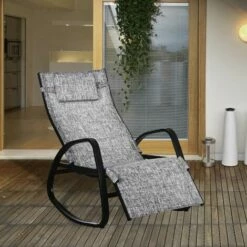Outsunny Patio Adjust Lounge Chair Rocker Outdoor W/ Pillow, Footrest- Grey -Outsunny store 17859963 3
