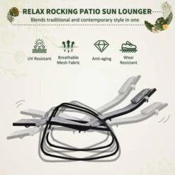 Outsunny Patio Adjust Lounge Chair Rocker Outdoor W/ Pillow, Footrest- Grey -Outsunny store 17859963 4