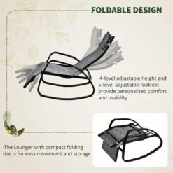 Outsunny Patio Adjust Lounge Chair Rocker Outdoor W/ Pillow, Footrest- Grey -Outsunny store 17859963 5