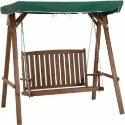 Outsunny 2 Seater Wood Garden Swing Chair Outdoor Loveseat Bench W/ Canopy Green