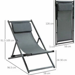 Outsunny 2Pcs Texteline Chaise Lounge Recliner Chair Adjust Lounger Patio Grey -Outsunny store 17859969 2