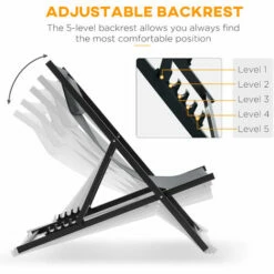 Outsunny 2Pcs Texteline Chaise Lounge Recliner Chair Adjust Lounger Patio Grey -Outsunny store 17859969 5