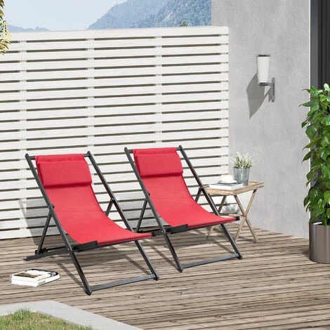 Outsunny 2Pcs Texteline Chaise Lounge Recliner Chair Adjust Lounger Patio Red Outsunny 2Pcs Texteline Chaise Lounge Recliner Chair Adjust Lounger Patio Red -Outsunny store 17859971 3