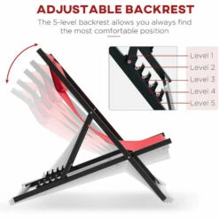 Outsunny 2Pcs Texteline Chaise Lounge Recliner Chair Adjust Lounger Patio Red 6 Outsunny 2Pcs Texteline Chaise Lounge Recliner Chair Adjust Lounger Patio Red -Outsunny store 17859971 5