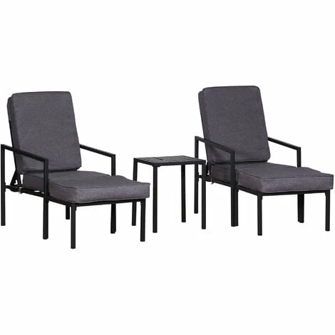 Outsunny 5pcs Garden Recliner Sofa Footstool Coffee Table Set w/ Cushion Outsunny 5pcs Garden Recliner Sofa Footstool Coffee Table Set W/ Cushion -Outsunny store 17859982 1