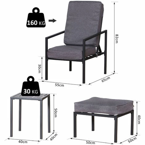 Outsunny 5pcs Garden Recliner Sofa Footstool Coffee Table Set w/ Cushion Outsunny 5pcs Garden Recliner Sofa Footstool Coffee Table Set W/ Cushion -Outsunny store 17859982 2