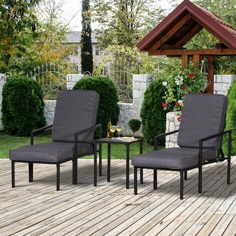 Outsunny 5pcs Garden Recliner Sofa Footstool Coffee Table Set w/ Cushion Outsunny 5pcs Garden Recliner Sofa Footstool Coffee Table Set W/ Cushion -Outsunny store 17859982 3