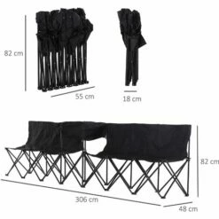 Outsunny 6 Seat Folding Sports Bench Portable Sports Team Bench Spectator Chair With Cooler Bag And Carrying Bag For Outdoor Picnic Camping - Black -Outsunny store 17859988 2