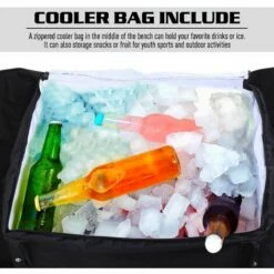 Outsunny 6 Seat Folding Sports Bench Portable Sports Team Bench Spectator Chair With Cooler Bag And Carrying Bag For Outdoor Picnic Camping - Black -Outsunny store 17859988 4