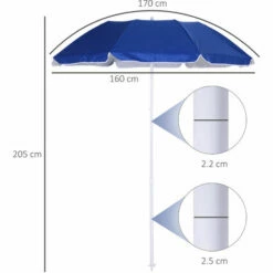 Outsunny Arc1.7m Outdoor Beach Umbrella Parosol Tilt Sun Shelter W/ Bag Blue -Outsunny store 17860022 2