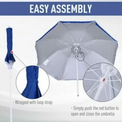 Outsunny Arc1.7m Outdoor Beach Umbrella Parosol Tilt Sun Shelter W/ Bag Blue -Outsunny store 17860022 5